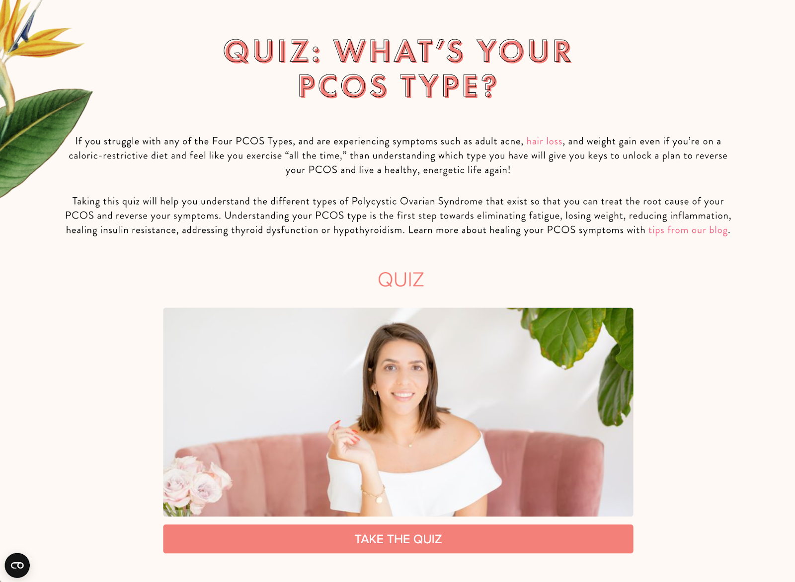 Tallene PCOS Quiz Landing page