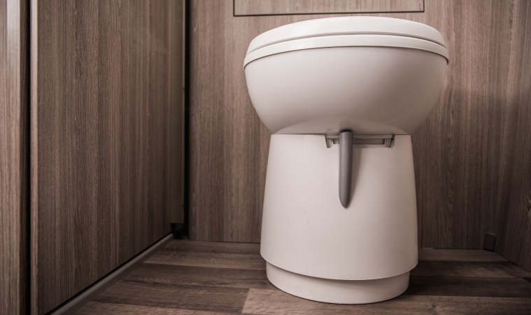 A toilet in an RV bathroom