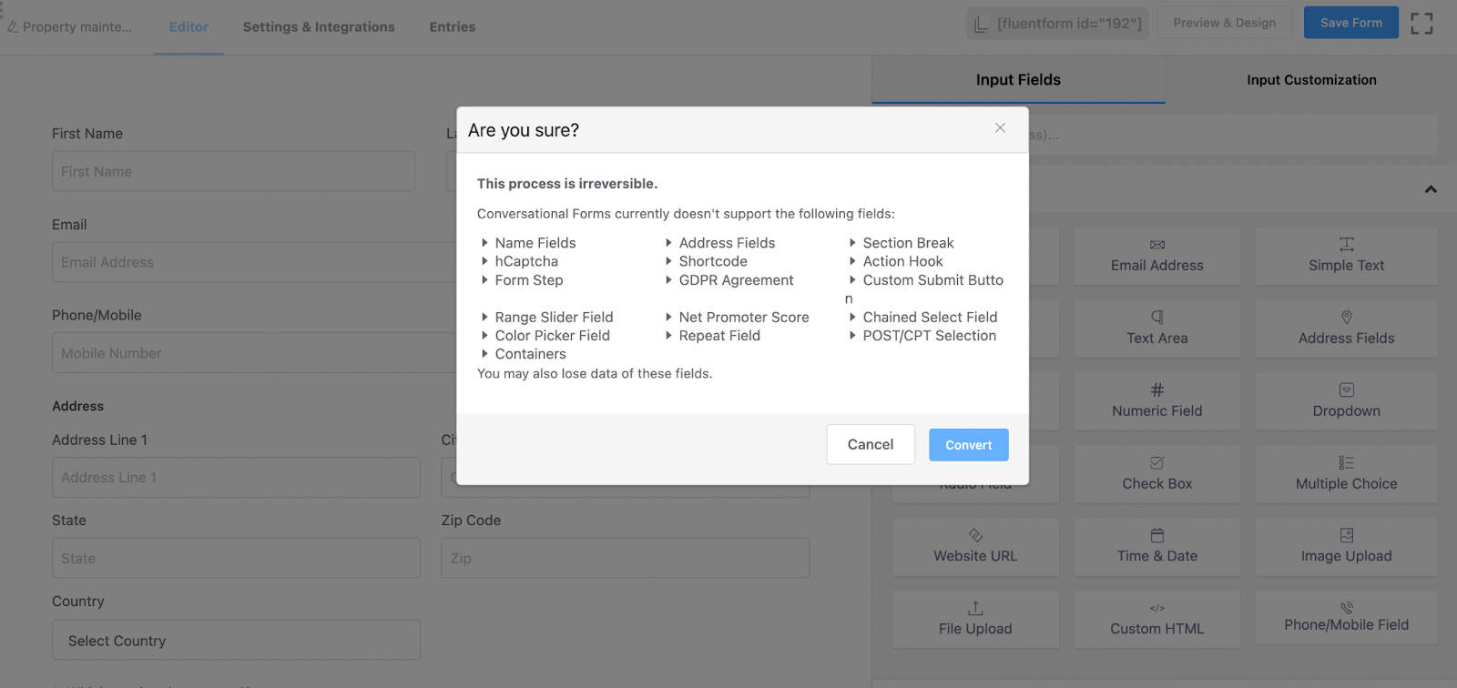 conversational forms, maintenance request form template