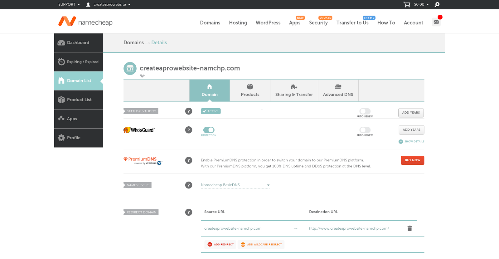 namecheap domain hosting portal