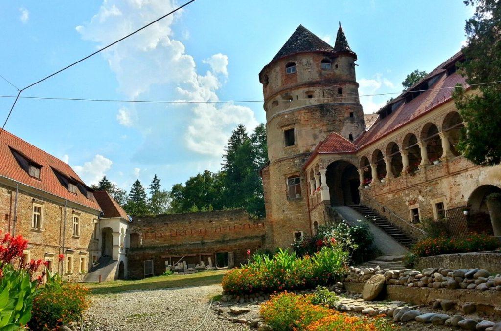 Courtyard of Cris-Bethlen Castle in Transylvania, Romania.