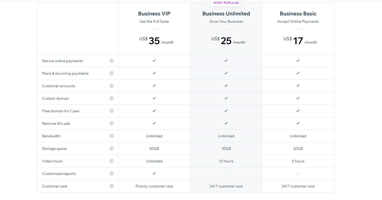 Wix Pricing 