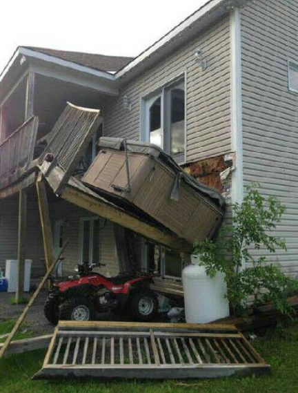 deck carrying a hot tub fell down