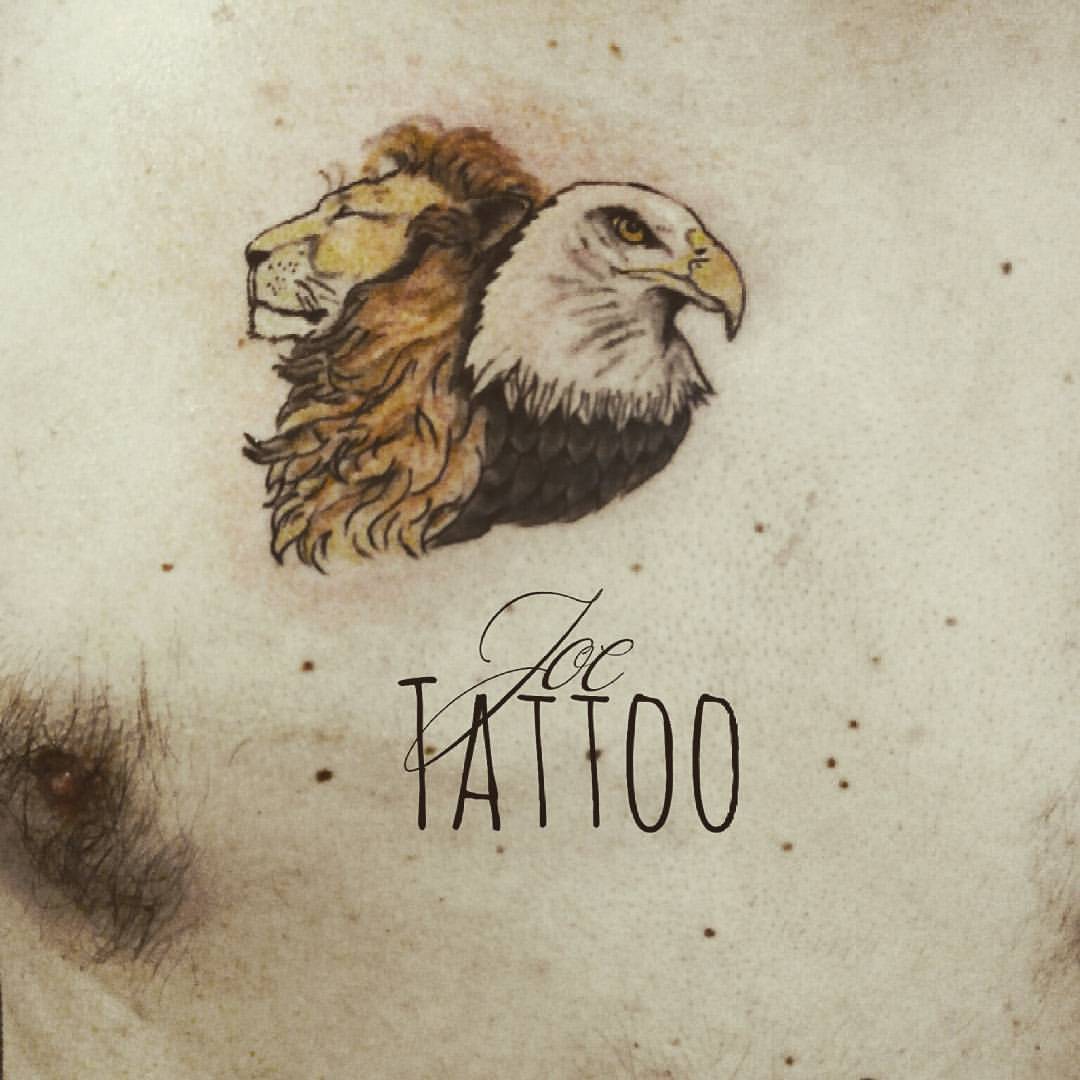 Eagle And Lion Tattoo With Initials