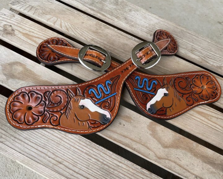 Low Place Leather Co. Spur straps - horse painted/tooled