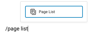 Use the slash command to add a page list block