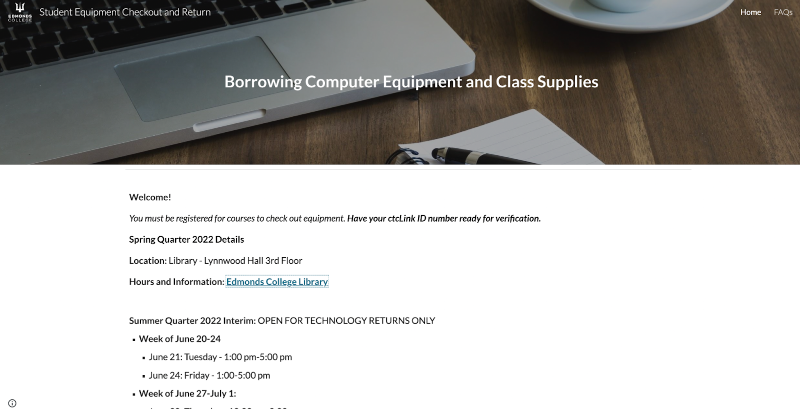 Edmonds College Equipment checkout and run