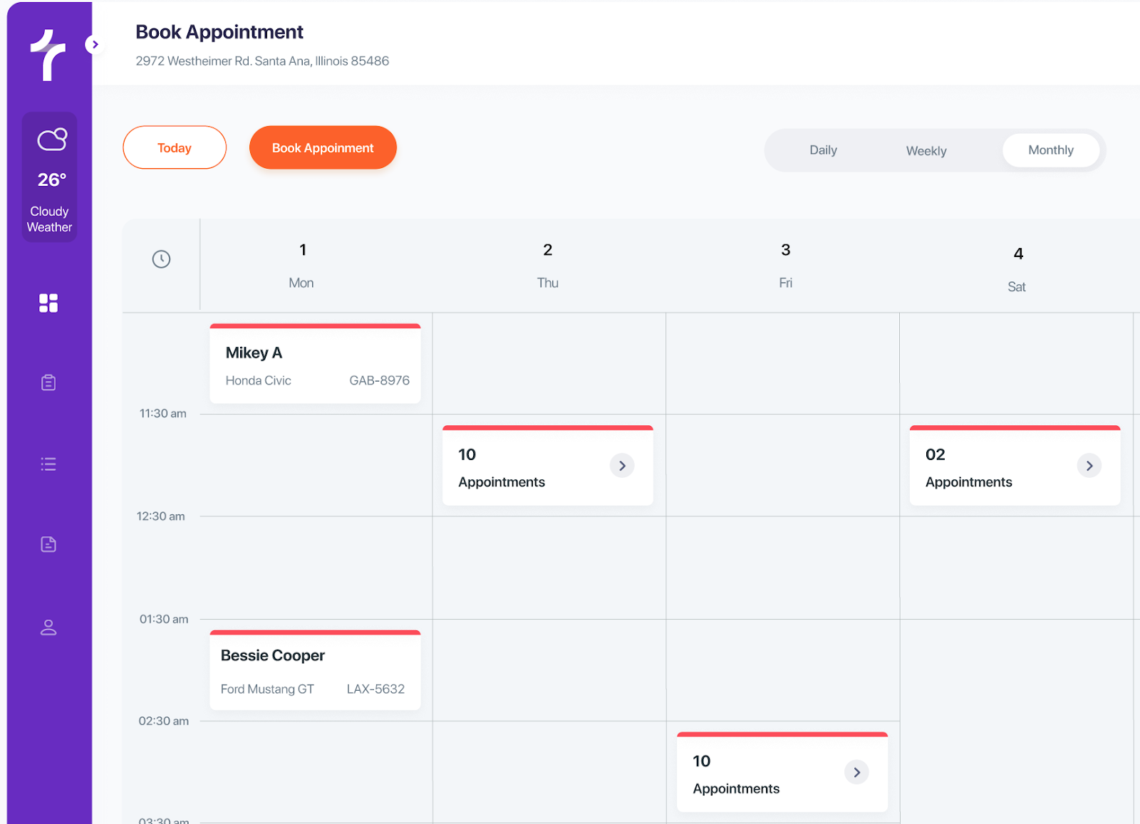 Appointment calendar in auto repair management software