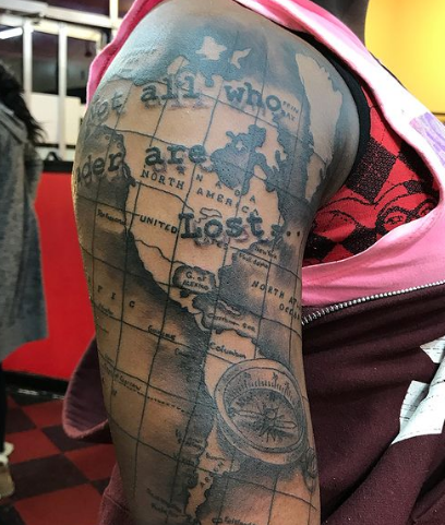 World Map Not All Who Wander Are Lost Tattoo