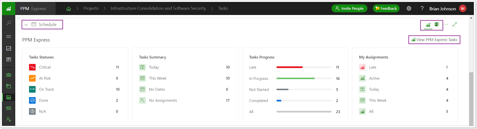 How to view task summaries in PPM Express