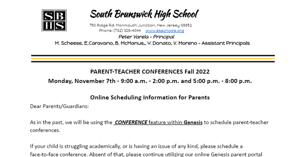 Spring Conference Letter Parents 2019