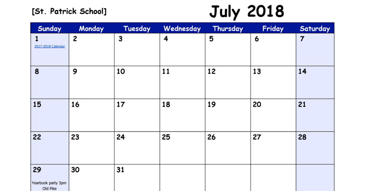 2018-2019 School Calendar - Staff Only