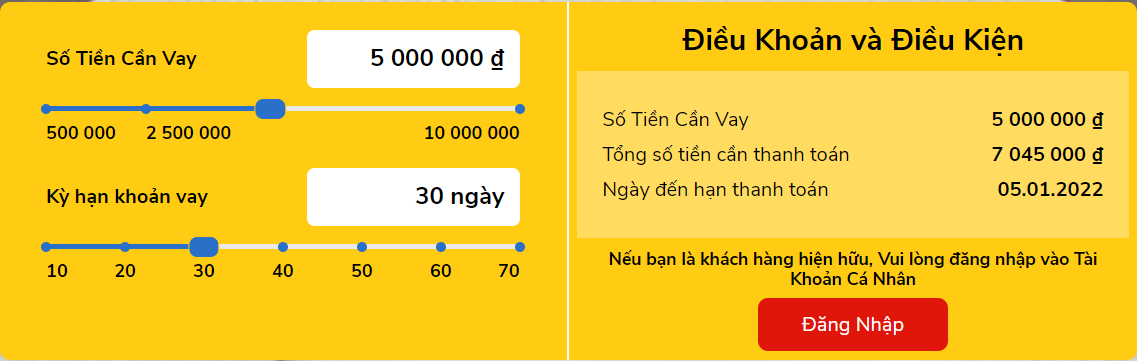 Tại Webvay.vn, nếu bạn vay 5 triệu trong vòng 30 và trả đúng hạn thì lãi suất lên đến 40,9%/tháng