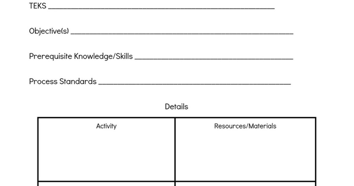 Greenwood Lesson Plan Template