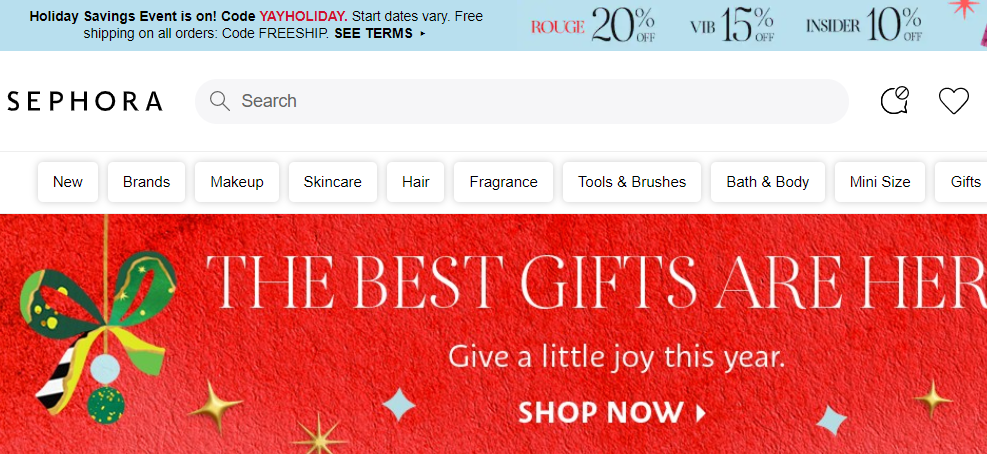 Sephora uses free shipping as a way to increase sales