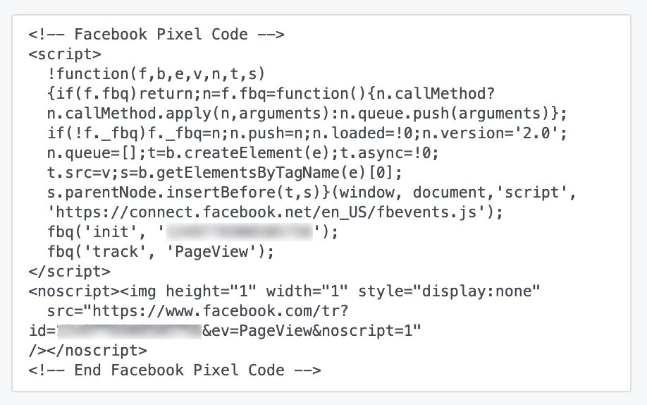 An example of the Facebook Pixel code. This is on many sites, and this sends data back to Facebook about the visitors on the site.