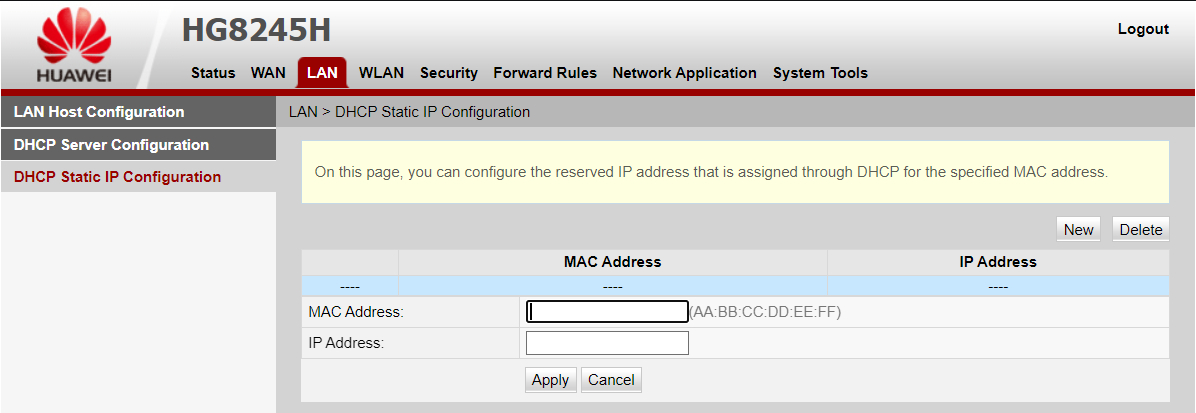 Static IP Address settings on a router