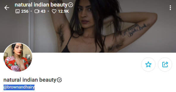 Indian OnlyFans Page screenshot - Natural Indian Beauty: @brownandhairy