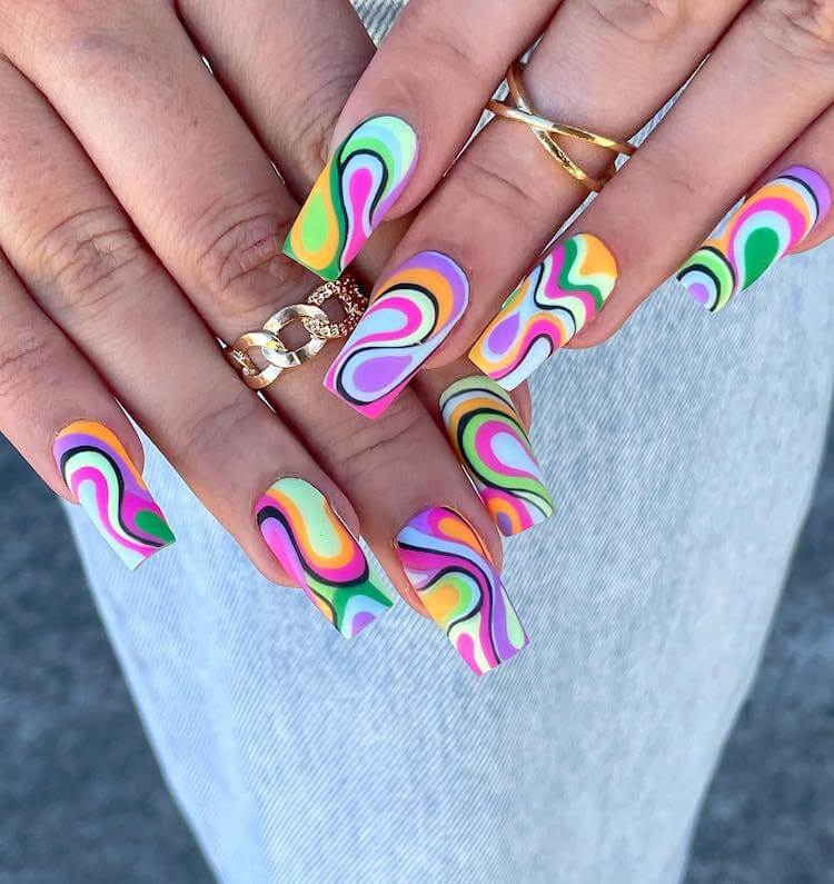 Lady shows off her retro tapered square nails