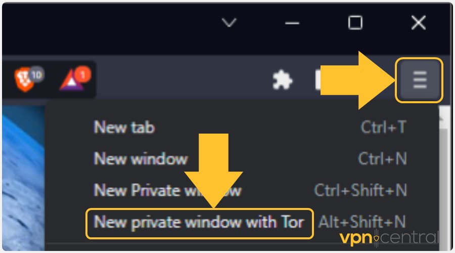 brave browser open new private window with tor