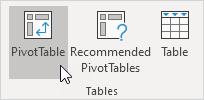 Tables menu in Excel
