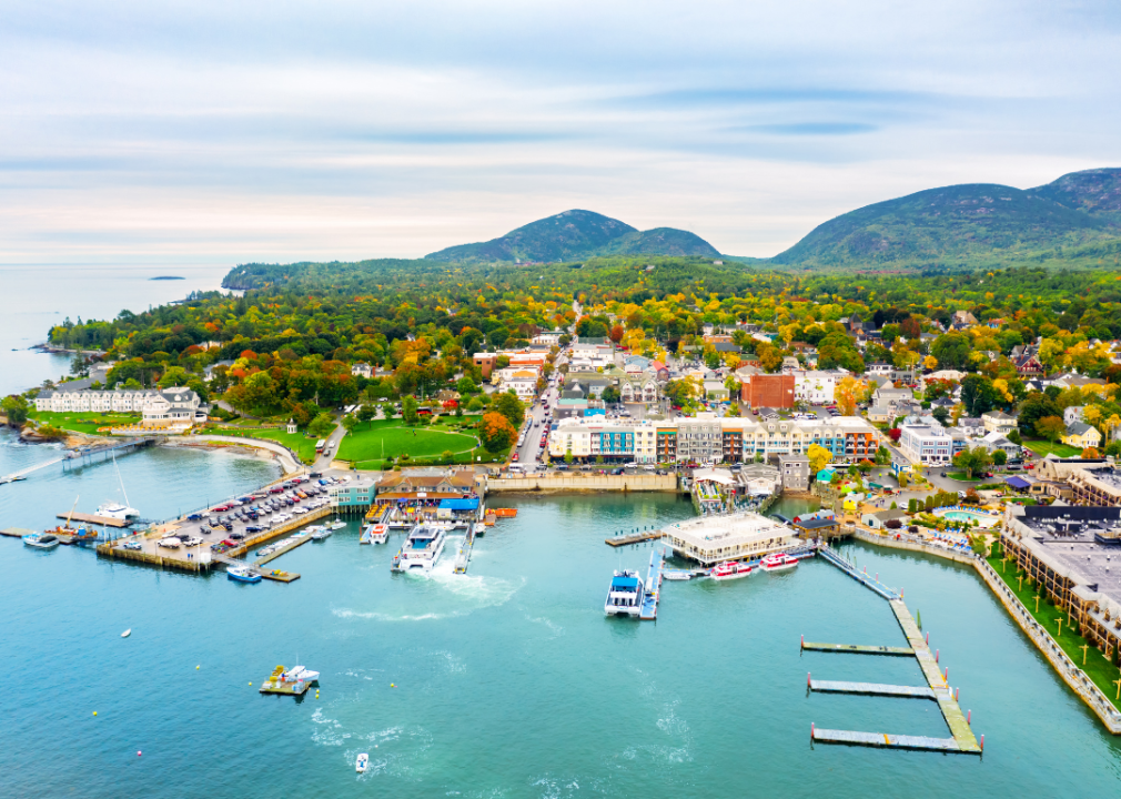 Aerial view of Bar Harbor, Maine.
