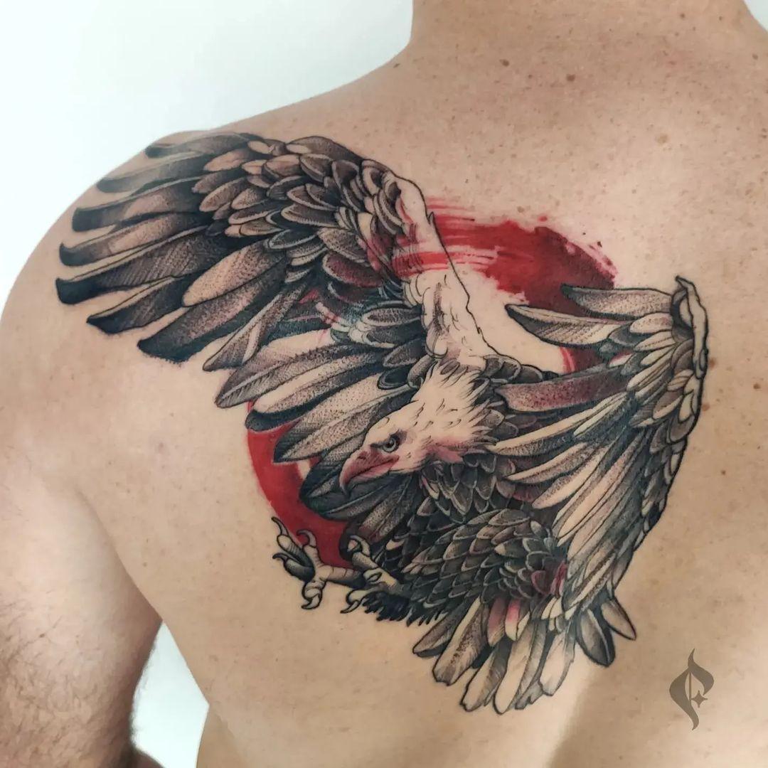 Black And Red Eagle Tattoo