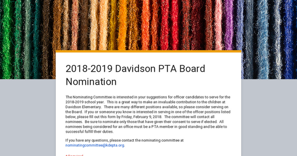 2018-2019 Davidson PTA Board Nomination 