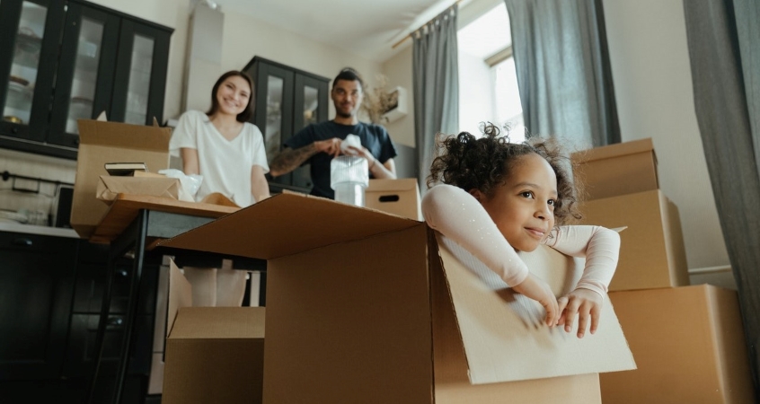 Family packing and preparing for a move.