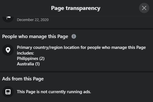 Facebook page transparency