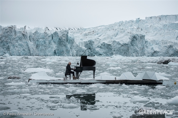 Composer and Pianist Ludovico Einaudi Performs in the Arctic Ocean Acclaimed Italian composer and pianist Ludovico Einaudi performs one of his own compositions on a floating platform in the Arctic Ocean, in front of the Wahlenbergbreen glacier (in Svalbard, Norway). The composition, Elegy for the Arctic, was inspired by eight million voices from around the world calling for Arctic protection. The Greenpeace ship the Arctic Sunrise carried Einaudi, the grand piano and eight million voices to Svalbard. Greenpeace is urging the OSPAR Commission that meets this week (20-24 June, 2016) in Tenerife, not to miss the opportunity to protect international Arctic waters under its mandate.
