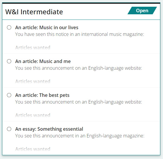 Các chủ đề trong W&I Intermidiate write and improve