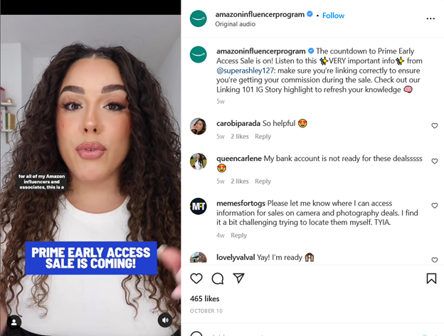 Amazon influencer program Instagram account