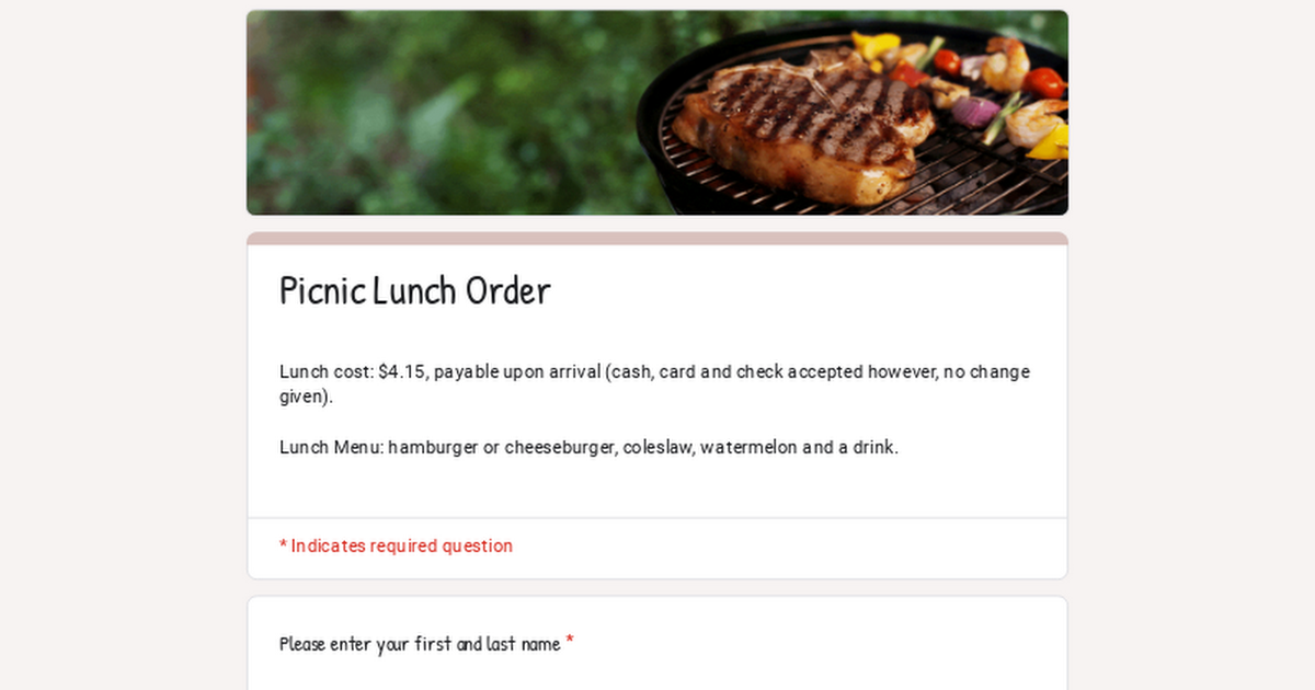 Picnic Lunch Order 