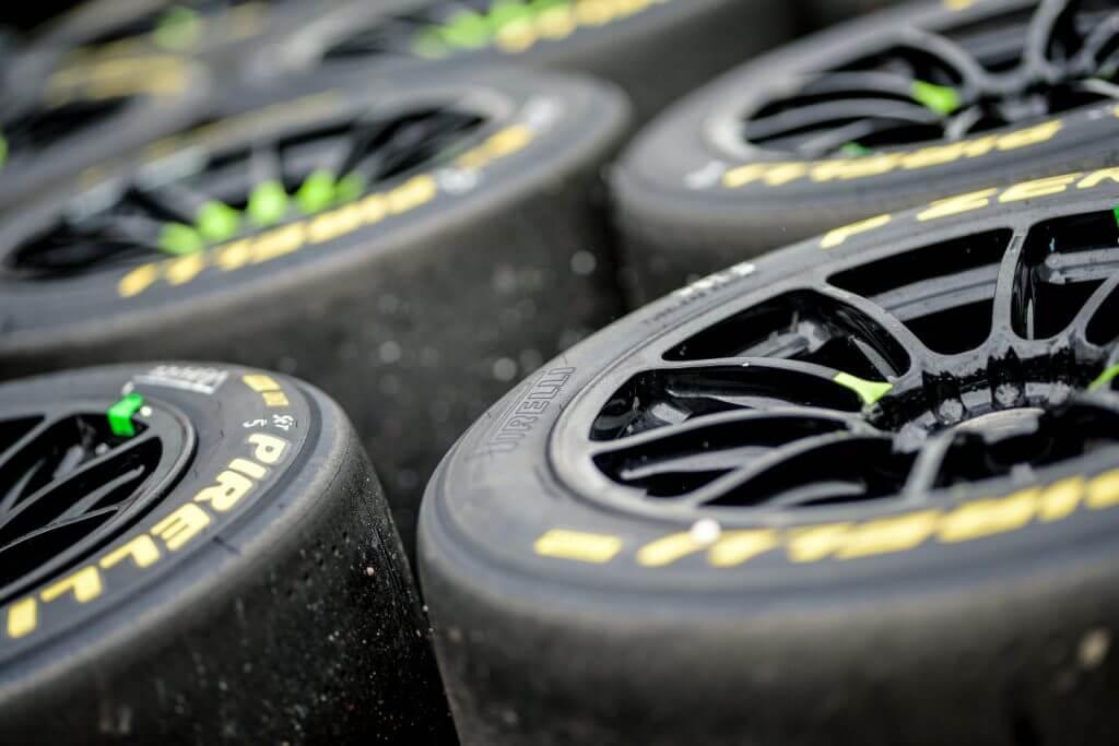 close up of used racing tyres