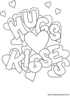 Hugs and kisses valentine coloring page for your kids