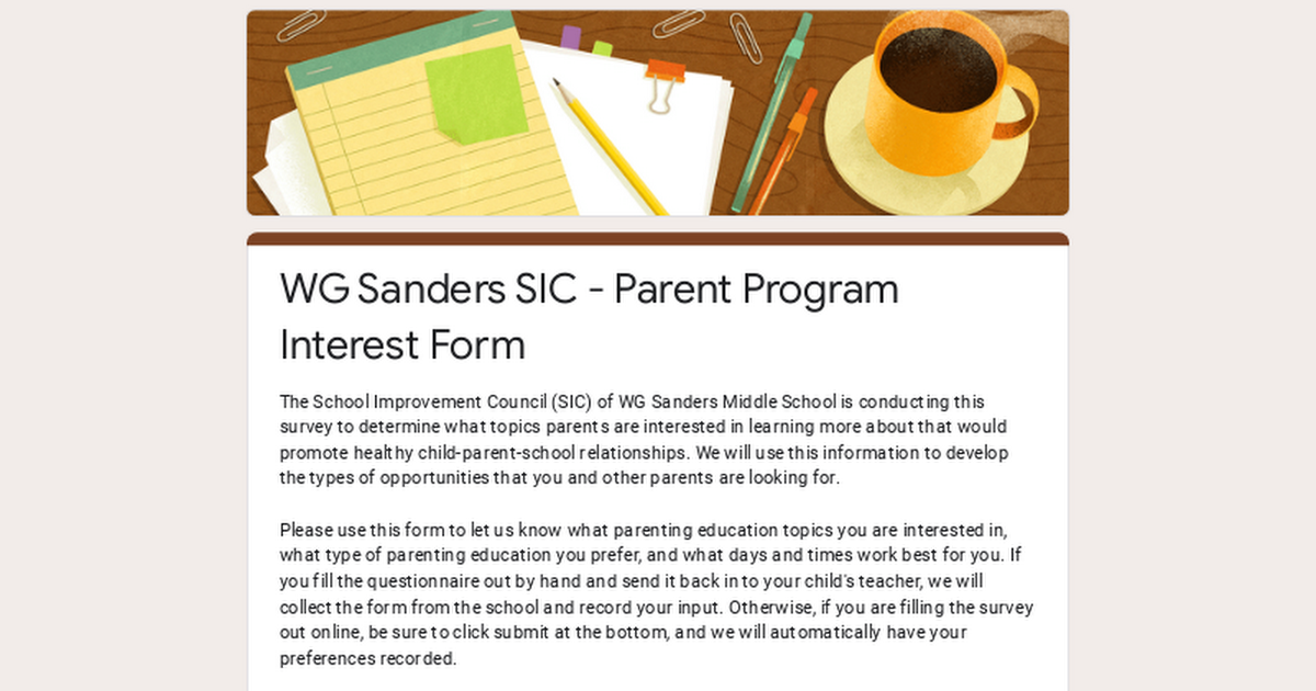 WG Sanders SIC - Parent Program Interest Form