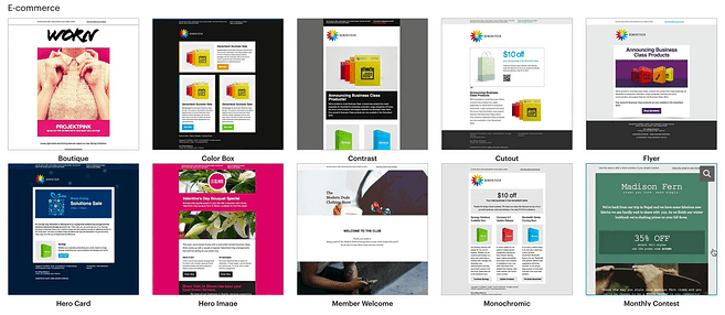 A few templates from MailChimp, an essential consideration for AWeber vs MailChimp.