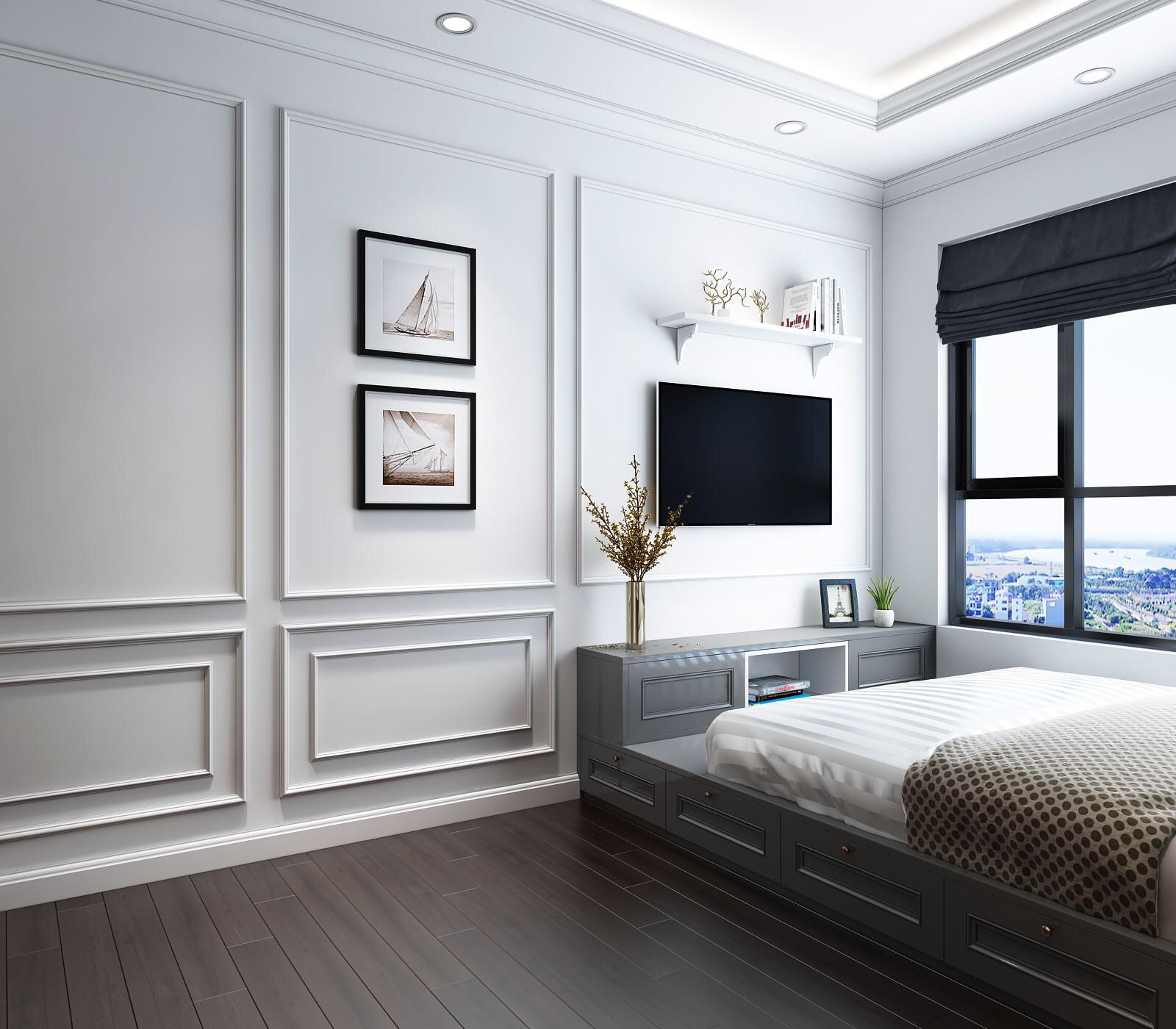 Rèm cửa kiểu sổ màu xám