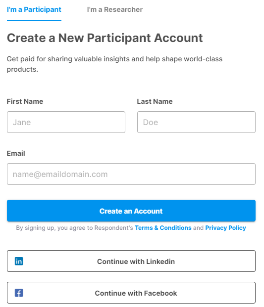Respondent.io sign-up