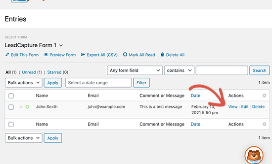 Visualizando entradas de formulário no WPForms