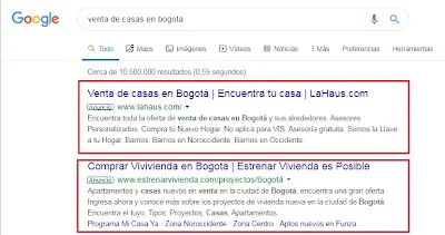 Venta de casas en Bogota - Google Ads