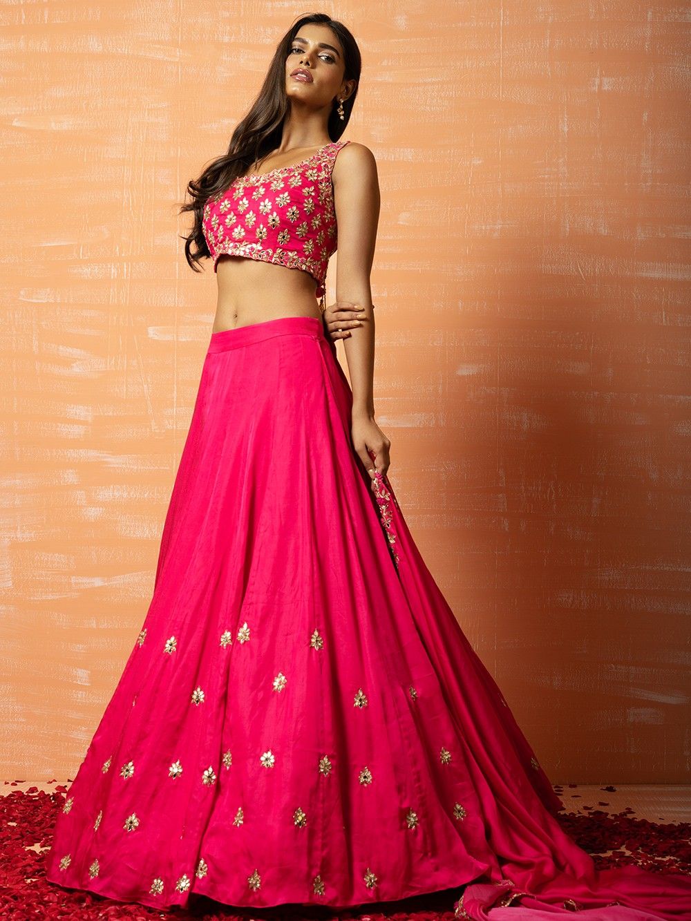 the loom - Pink Hand Embroidered Modal Silk Lehenga