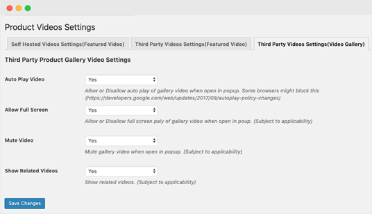 Third party video settings