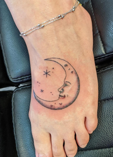 Mini Tattoo Of Moon And Stars