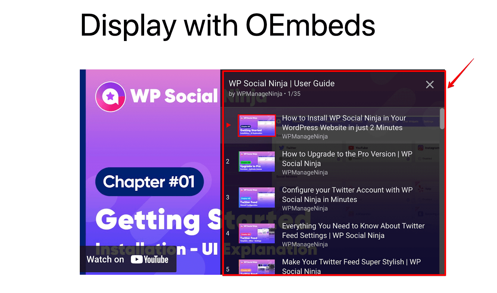 Overall preview of the embedded playlist