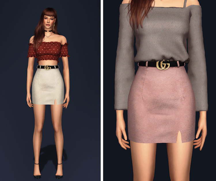 Belted Basic Skirt Sims 4 CC