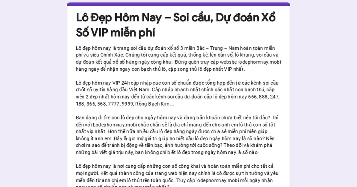 Lô Đẹp Hôm Nay – Soi cầu, Dự đoán Xổ Số VIP miễn phí