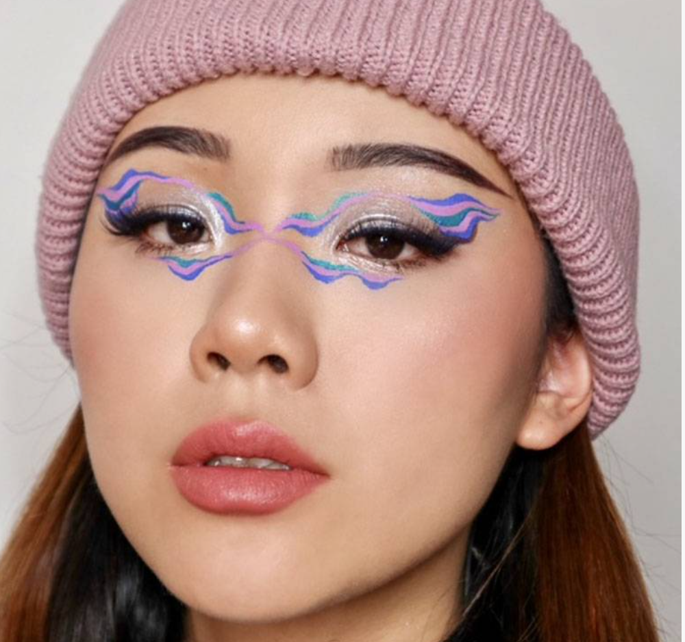 bright, colorful squiggle graphic eyeliner