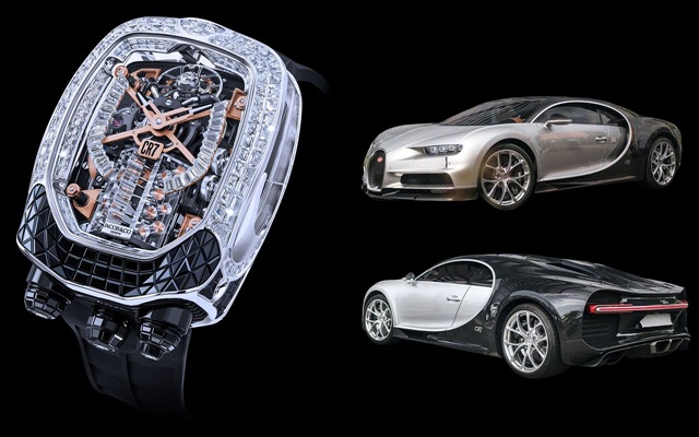 Ronaldo's asset - A close-up of a $ 1 million watch is designed to match Ronaldo's Bugatti Chiron supercar.